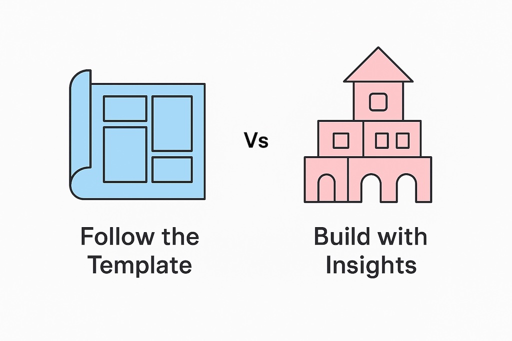 Pictorial representation of following template vs building with insights